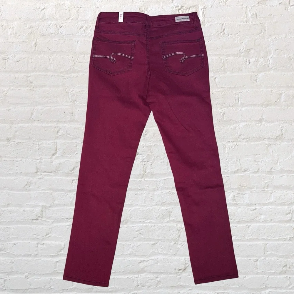 Justice Girls Premium Deep Red Skinny Jeans Size 14 Plus Stretch Low Rise‎ NWT
